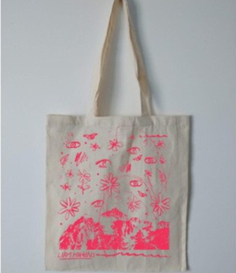Calico tote bag with pink print